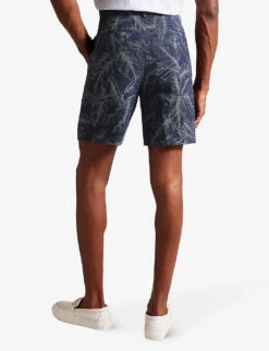 Ted Baker Postos Graphic-print Wide-leg Cotton Linen-blend Shorts -Fit & Flow Clothing Sales Store R04191946 NAVY ALT02
