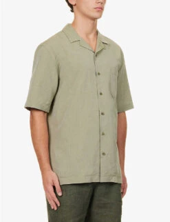 Sunspel Camp-collar Short-sleeved Cotton-blend Shirt -Fit & Flow Clothing Sales Store R04194521 HUNTERGREENMELANGE ALT02