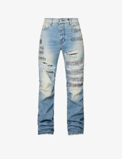 Straight-leg Mid-rise Distressed Jeans