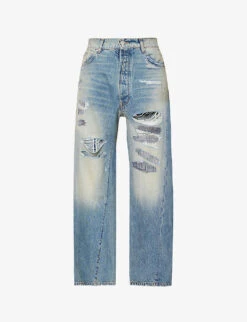 Distressed Wide-leg Mid-rise Jeans