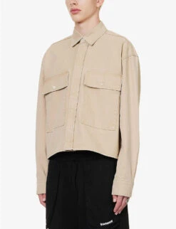 Brand-print Boxy-fit Cotton-canvas Shirt -Fit & Flow Clothing Sales Store R04194914 BEIGE ALT02