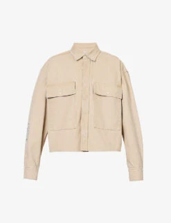 Brand-print Boxy-fit Cotton-canvas Shirt