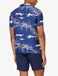 ORLEBAR BROWN Hibbert Printed Regular-fit Linen-blend Shirt -Fit & Flow Clothing Sales Store R04195409 MIDNIGHTNAVYSEAMIST ALT03