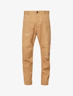 DSQUARED2 Distressed Tapered-leg Cotton-twill Trousers