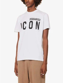 DSQUARED2 Icon Logo-print Cotton-jersey T-shirt -Fit & Flow Clothing Sales Store R04196738 WHITEBLACK ALT02
