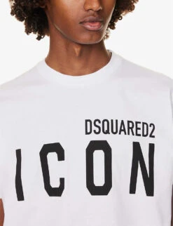 DSQUARED2 Icon Logo-print Cotton-jersey T-shirt -Fit & Flow Clothing Sales Store R04196738 WHITEBLACK ALT04
