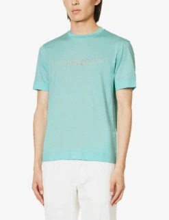 Emporio Armani Brand-embroidered Ribbed-trim Jersey T-shirt -Fit & Flow Clothing Sales Store R04196958 CLEARLOGO ALT02