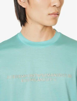 Emporio Armani Brand-embroidered Ribbed-trim Jersey T-shirt -Fit & Flow Clothing Sales Store R04196958 CLEARLOGO ALT04
