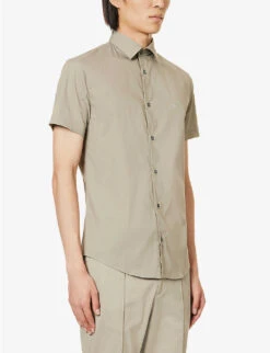 Emporio Armani Logo-embroidered Short-sleeve Stretch-cotton Blend Shirt 7 Emporio Armani Logo-embroidered Short-sleeve Stretch-cotton Blend Shirt -Fit & Flow Clothing Sales Store R04196986 GREIGE ALT02