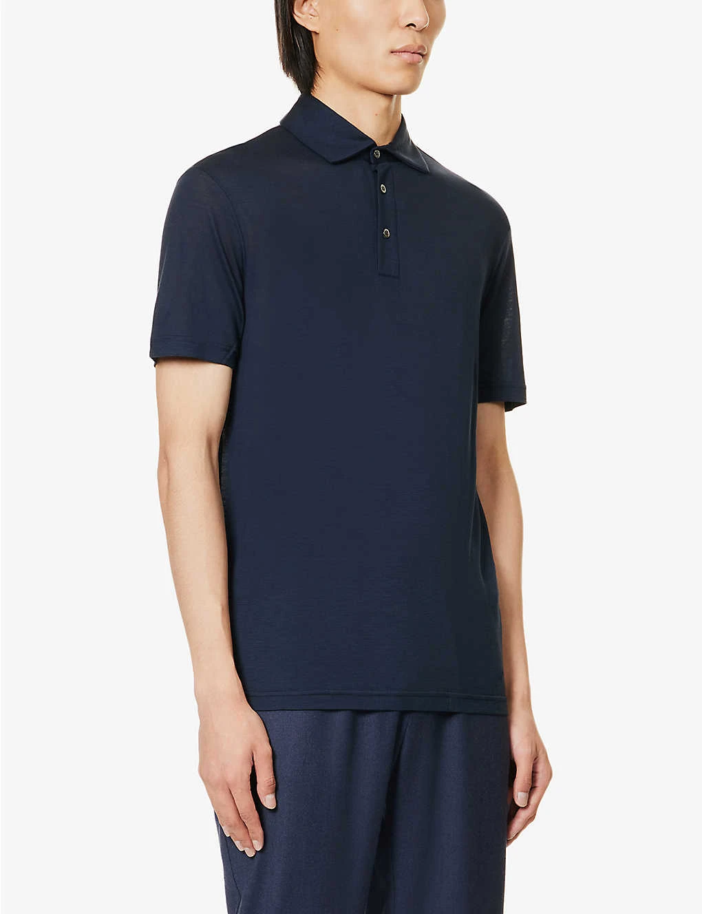 Emporio Armani Brand-embroidered Woven Jersey Polo Shirt 3 Emporio Armani Brand-embroidered Woven Jersey Polo Shirt - Image 3