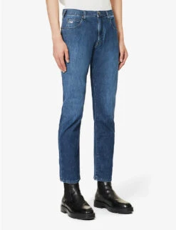 Emporio Armani Brand-plaque Straight-leg Stretch-denim Jeans -Fit & Flow Clothing Sales Store R04197010 DENIMBLUMD ALT02