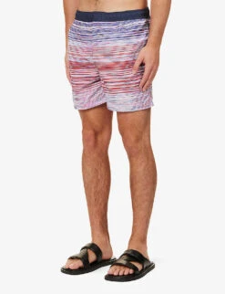Missoni Stripe-pattern Brand-patch Swim Shorts -Fit & Flow Clothing Sales Store R04200690 REDVIOLETBLUE ALT02