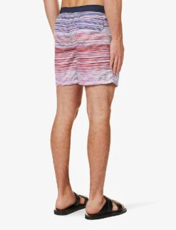 Missoni Stripe-pattern Brand-patch Swim Shorts -Fit & Flow Clothing Sales Store R04200690 REDVIOLETBLUE ALT03